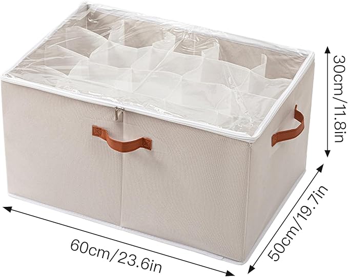 2 Pack Shoe Organizer for Closet - Under Bed Storage with Adjustable Dividers and Clear Cover, Stackable Shoe Rack Fit 16 to 32 Pairs for Dorm Room Essentials (White, 20 Grids)