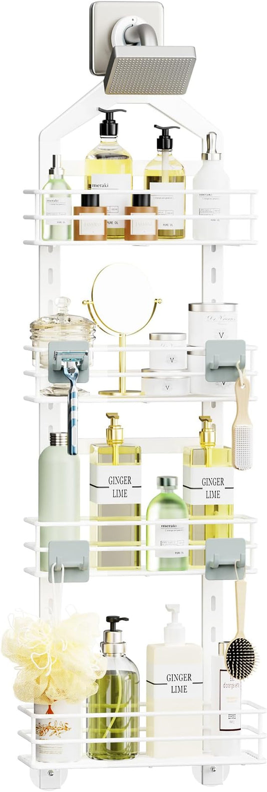 4 Tier Adjustable Anti-slip Shower Caddy Over Shower Head, White