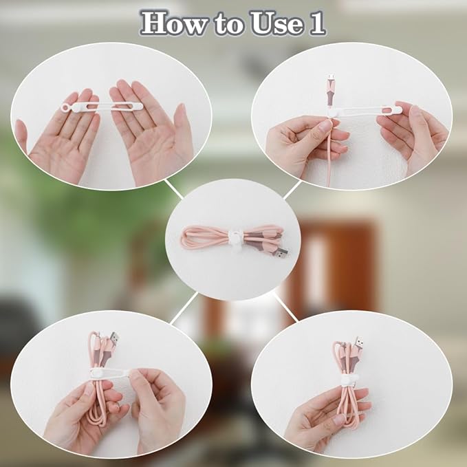 24Pcs Silicone Cable Straps, Reusable Cable Ties Management Organizer, Reusable Cable Ties Wire Organizer, Silicone Cable Ties for Office Home Kitchen School Travel Organization