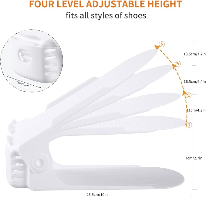 Antigo Shoe Slot Organizer 20 Pack - Adjustable Shoe Stacker for Closet Storage, Space Savers 50%, Double Layer Stackable Shoe Holder Rack for Sneakers Heels and Flat(White)