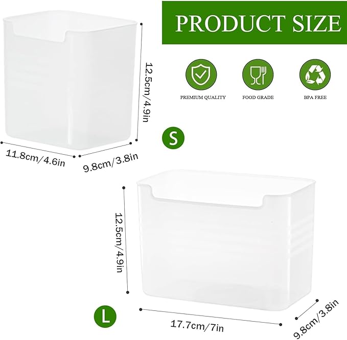 6 Pack Refrigerator Organizer Box, Plastic Refrigerator Side Door Storage Containers, Space-Saving Organizer Bins for Refrige, Refrige Drawers for Fruit and Vegetable (Clear,S×6)