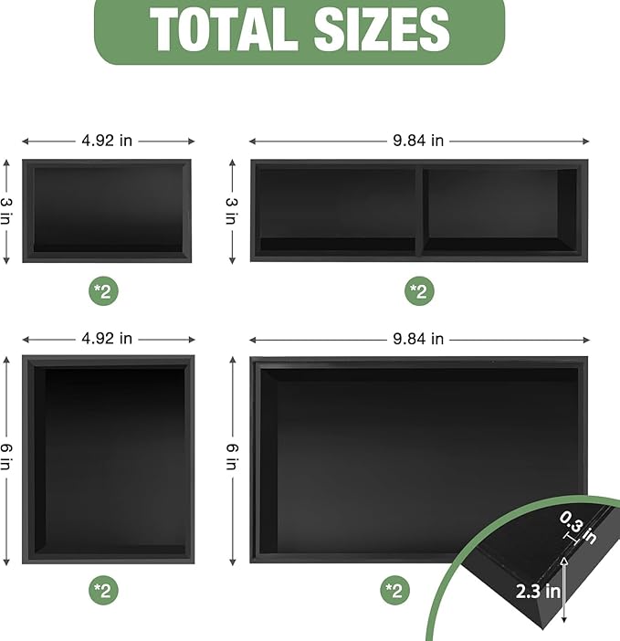 Bamboo Drawer Organizer Set, 8 PCS Black Multi-Use Drawer Storage Boxes