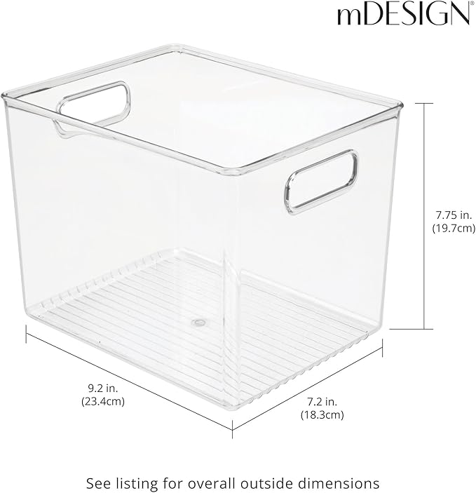 mDesign Plastic Tall Deep Kitchen or Pantry Organizing Storage Bins with Handles - Food Organization Storage Bins for Kitchen Pantry Cabinet, Refrigerator or Freezer, Ligne Collection, 4 Pack, Clear