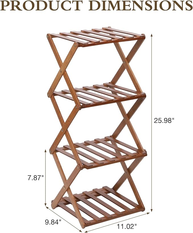 Bamboo Shoe Rack 4 Tier Foldable Shoe Rack Vertical Bamboo Shoe Organizer Free Standing Shelf for Entryway, Closet, Bedroom, Walnut Color