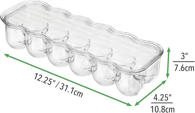 mDesign Stackable Plastic Covered Egg Tray Holder, Storage Container and Organizer for Refrigerator - Dozen-Section Carrier Bin with Lid and Handle - Holds 12 Eggs - Clear