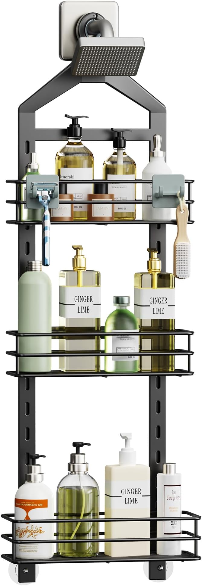 Adjustable Anti-slip Shower Caddy over Head, Black