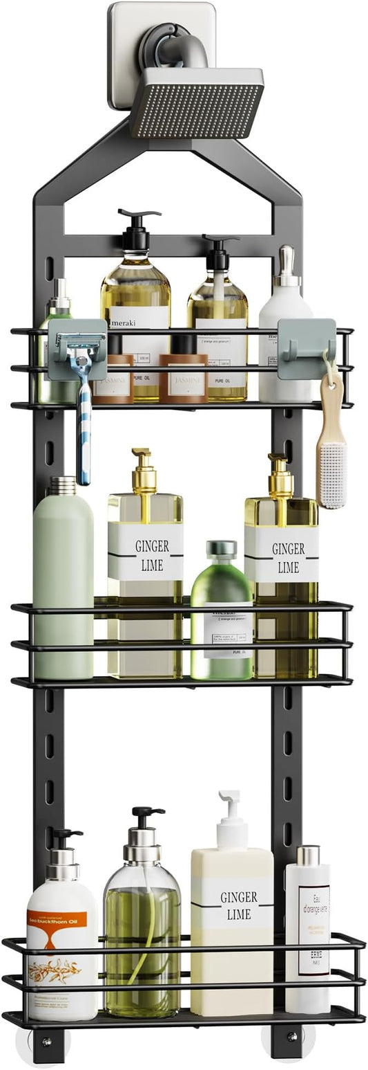 Adjustable Anti-slip Shower Caddy over Head, Black