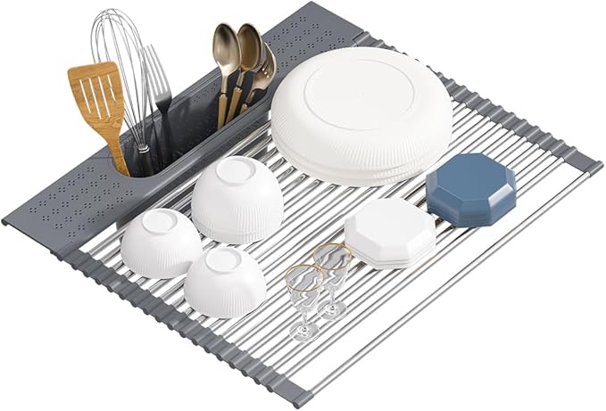 Roll Up Dish Drying Rack Over Sink, Grey