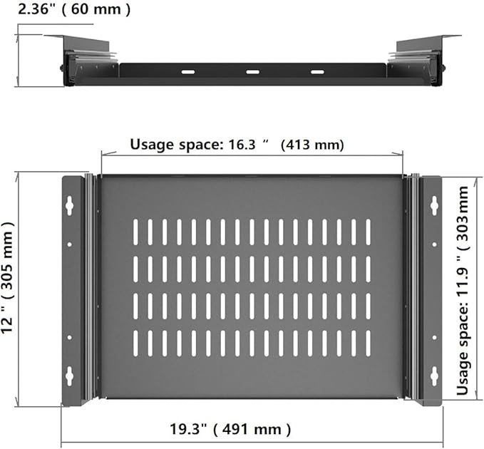 Sliding Under Desk Laptop Mount Shelf with Air Vents, W 16.3" x D 12" Metal Under Desk Slide Out Tray for Laptop (16 Inch Wide)