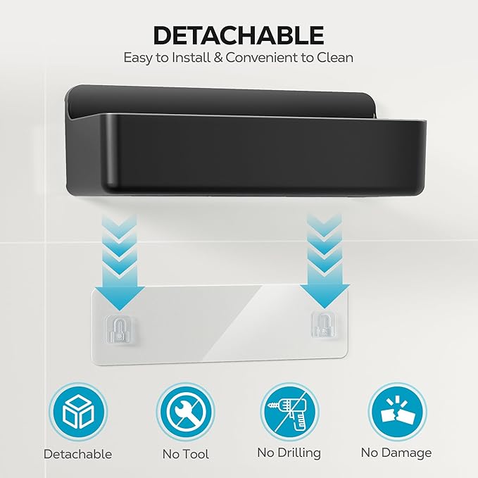 Adhesive Wall Shelf, Shower Shelves 5 Pack with Soap Holder, Black