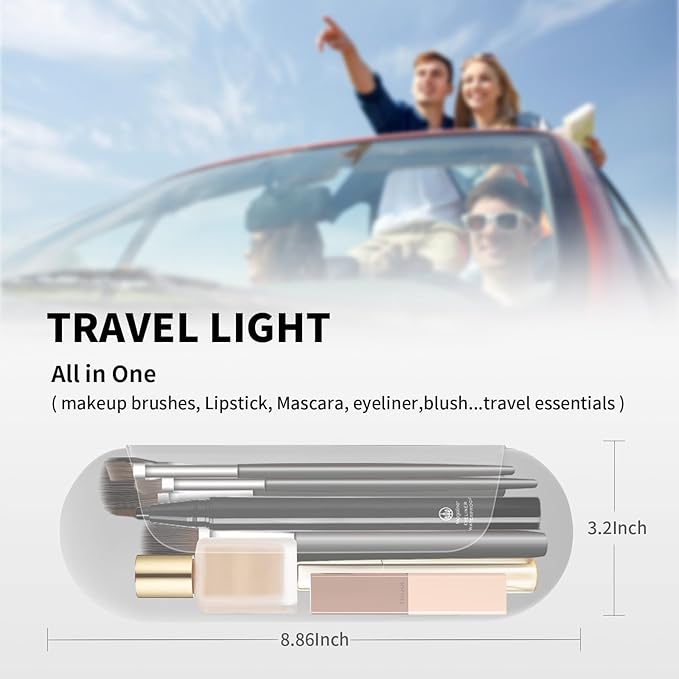 AGIKET Silicone Makeup Brush Holder Travel Cosmetic Bag：Soft Portable Cosmetic Face Brushes Holder with Upgrade Anti-Fall Out Magnetic Closure, Large Travel Makeup Brush Case - Stone