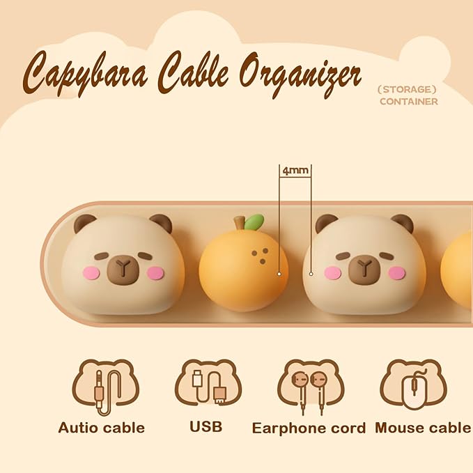 Capybara Cable Organizer, Adorable Animal-Shaped Cable Clips