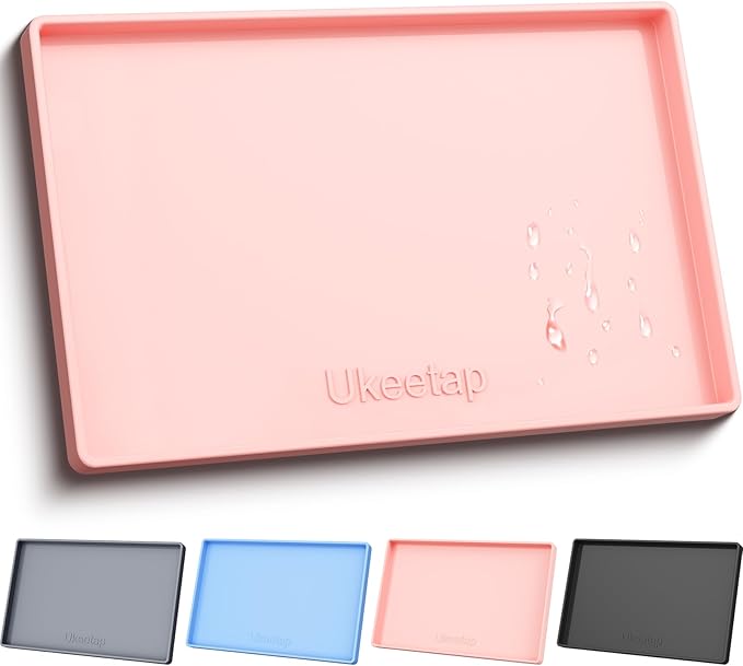 Extra Thick Silicone Mat Waterproof with Raised Edge 19” x 12”, Pink