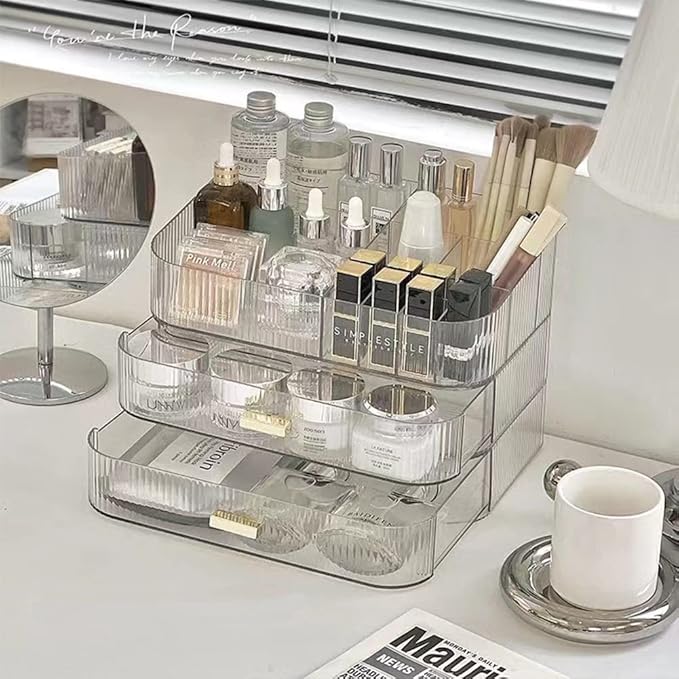 Makeup Organizer with Stackable Drawers, Nail Care -Clear