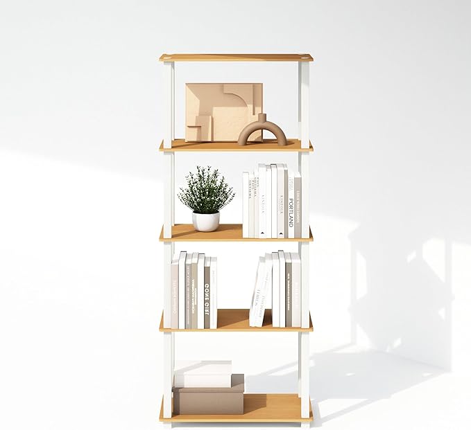 Furinno Turn-S-Tube Storage Shelves Set of 2, 3-Tier Book Shelf, Beech