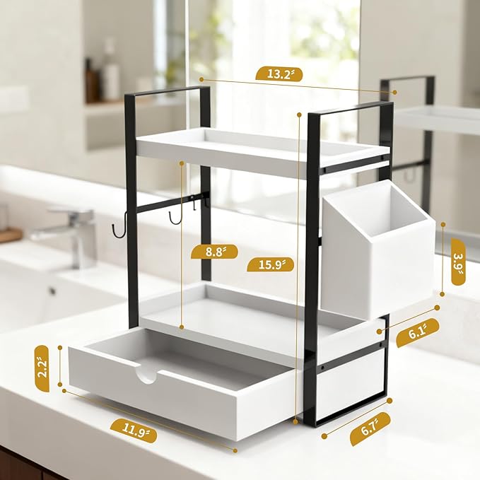 2-Tired Bathroom Counter Organizers and Storage, White