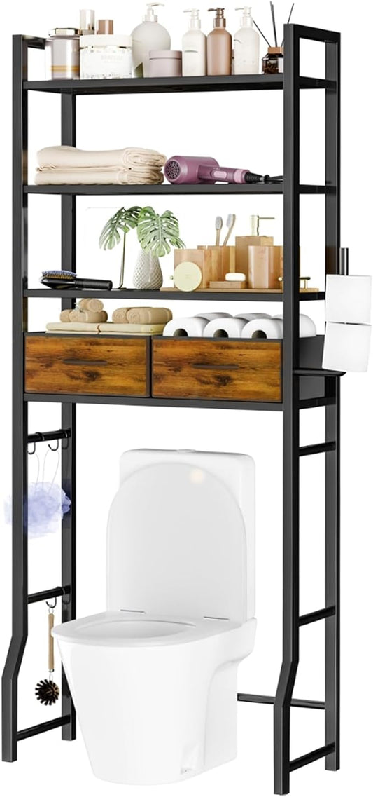 Simple Trending 4 Tier Over The Toilet Storage with Drawers, Black