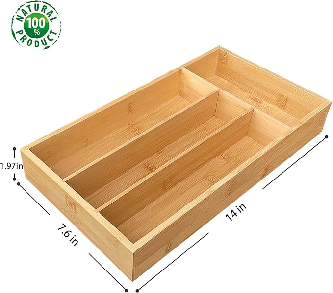Bamboo Silverware Organizer, Kitchen Drawer Organizer
