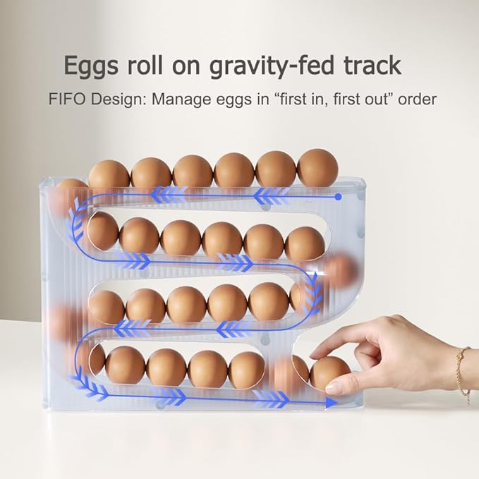 Sotfamily Egg Holder for Fridge, Auto Rolling Egg Dispenser for Refrigerator, Kitchen - Space-saving Egg Roller/Organizer/Storage/Container/Tray - 2 Packs for 56 Large Size Eggs(Frosted Clear)