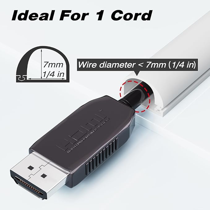 39" Silicone Cord Hider for Wall Mount TV,Self-Adhesive Cable Hider for 1 Cord(1/4" Diameter),Cable Management Under Desk,Cord Organizer,Cable Raceway Home & Office Trim,Cord Concealer Channel,White