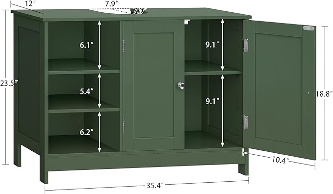 TEENFON 35.4" Pedestal Sink Storage Cabinet with 2 Doors and Adjustable Shelves, Bathroom Sink Cabinet, Under Sink Storage with U-Shape Cut-Out, Green