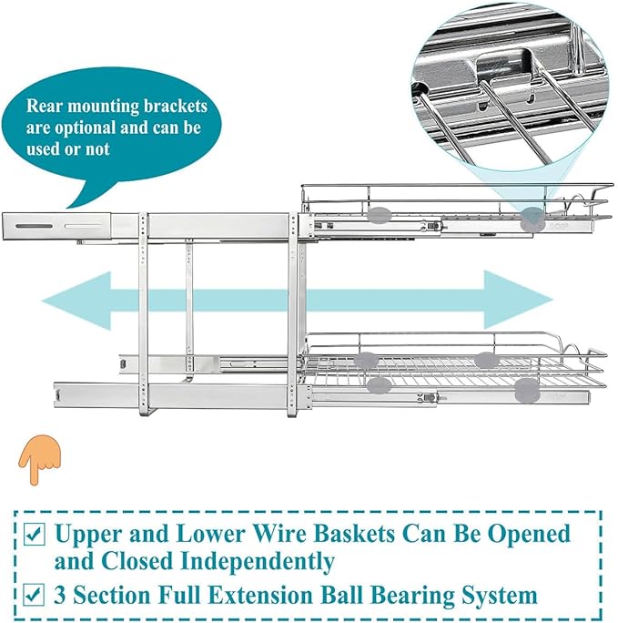 2 Tier Pull Out Cabinet Organizer (12.5" W x 21" D)