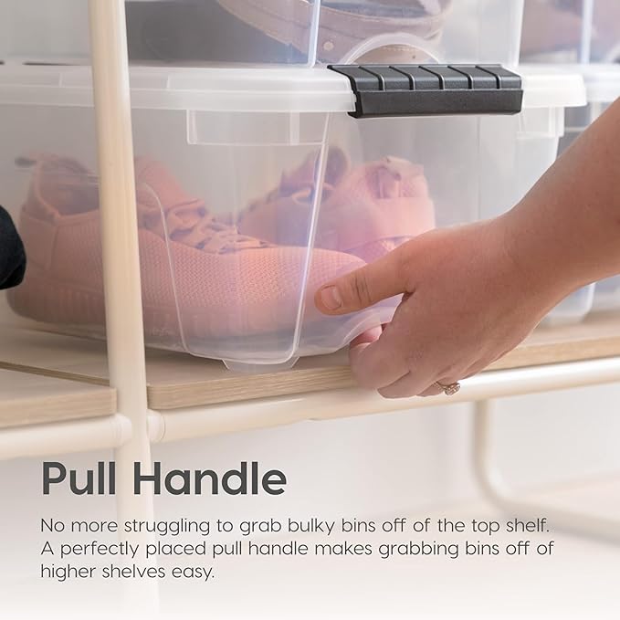 USA 32 Qt Stackable Plastic Storage Bins with Lids, 4 Pack, BPA-Free, Clear