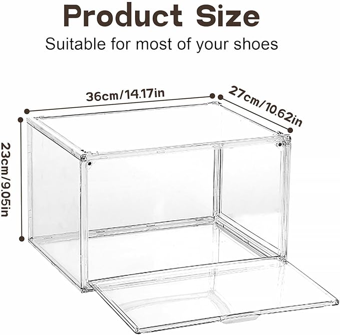 MMBABY 12 Pack Acrylic Clear Shoe Boxes Side Open Clear Plastic Stackable Sneaker Storage For Sneakerhead.Fits US Size 15