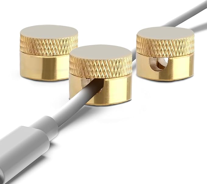 3PCS Premium Cord Holder for Nightstand, Computer Cord Organizer for Desk, Appliance Cord Organizers, Stick-On Cable Clip for Charger, Laptop, USB, Headphones, Wire Management Set, Gold