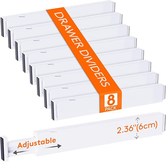 8 Pack 2.36" High Drawer Dividers 40-56cm/16-22 Adjustable Drawer Organizer