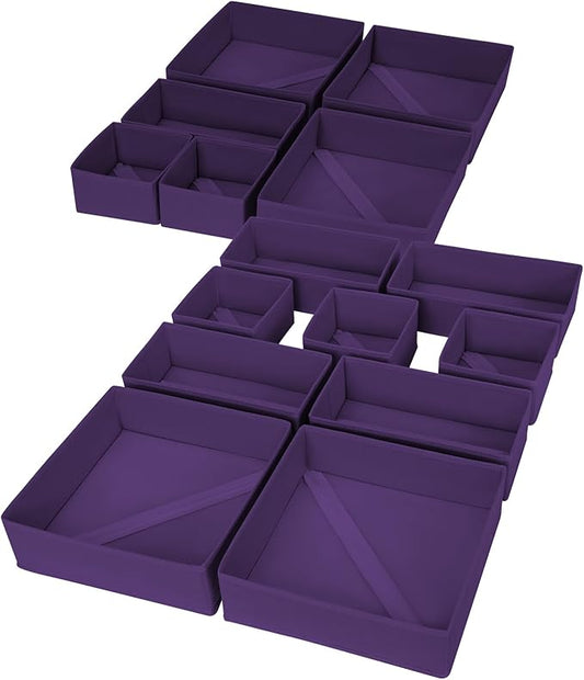 Drawer Organizer Clothes, 15 Pack Dresser Organizer, Purple