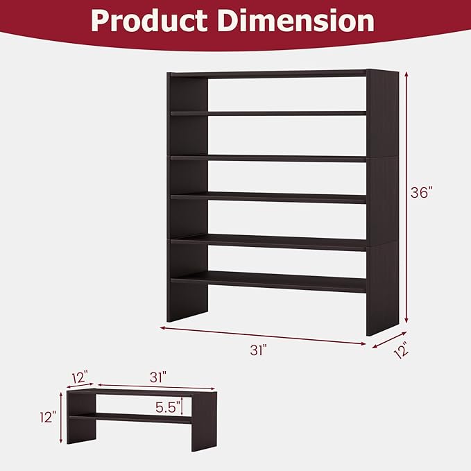 Tangkula Stackble Shoe Rack, Space Saving 6-Tier Corner Shoe Storage Shelf for 18 Pairs, 3-in-1 Adjustable White Shoe Organizer for Front Door Entryway (2, Coffee)