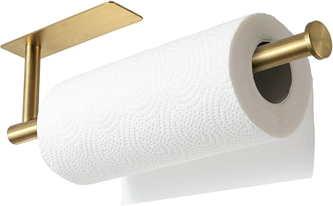 theaoo 2 Packs Paper Towel Holder - Under Cabinet Paper Towel Holder for Kitchen, Adhesive Paper Towel Roll Rack for Bathroom Towel, Wall Mounted Paper Towel Rack, SUS304 Stainless Steel
