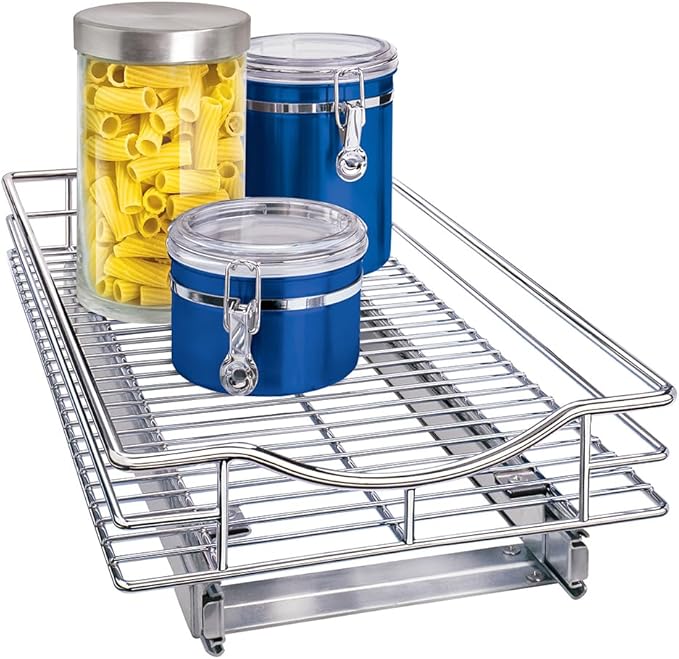 LYNK PROFESSIONAL® Pull Out Cabinet Organizer, 11" x 21" Slide Out Cabinet Organizer Pull Out Drawer – Pull Out Shelves for Kitchen Cabinets – Under Sink Organizers - Lifetime Ltd. Warranty, Chrome