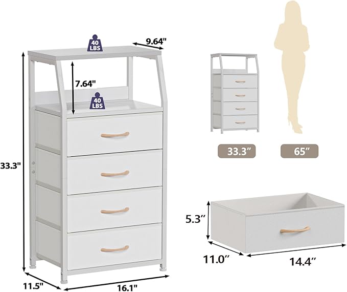 Tall 4 Drawers Dresser, Vertical Storage Tower for Bedroom, Hallway, Entryway