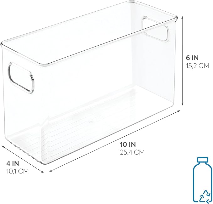 iDesign Slim Clear Plastic Storage Bin, Tall Narrow Organizer for Kitchen, Fridge, Freezer, or Pantry
