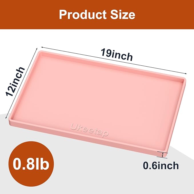 Extra Thick Silicone Mat Waterproof with Raised Edge 19” x 12”, Pink