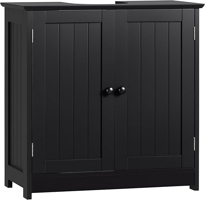 Under Sink Bathroom Cabinet, Pedestal Sink Storage Cabinet with 2 Doors, Black