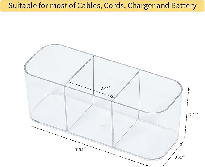 4 Pack Cord Organizer Box for Desk Drawer, Plastic Cable Storage Case with Wire Ties, Clear Home Office Supplies Container for Phone Charger, Art Crafts and bathroom Accessories