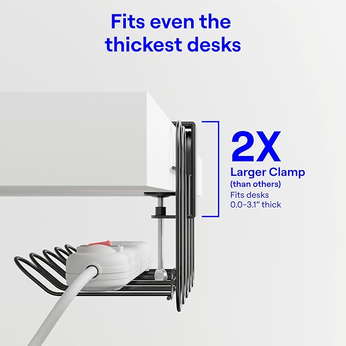 Under Desk Cable Tray, No Drill Wire Management Clamp, Grey