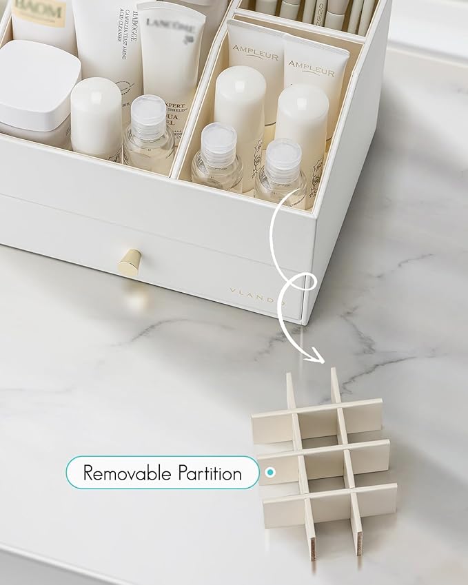 Makeup Organzier, Vanity Organizer with Drawers, Brushes Gifts for Women-White