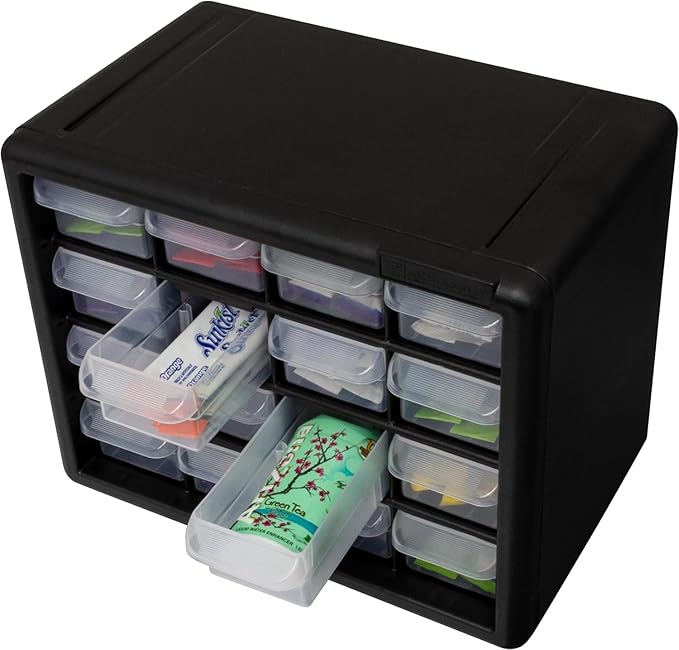 16-Drawer Plastic Drawer Storage Cabinet for Garage Organization, 10116 Black