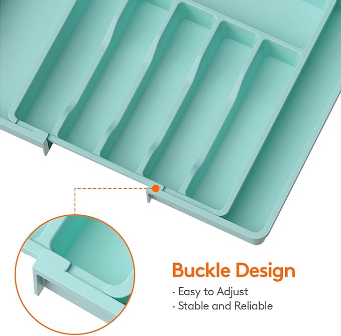 Silverware Drawer Organizer, Expandable Utensil Tray for Kitchen, Turquoise