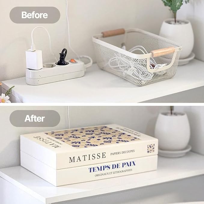 Decorative Cable Management Box - Book Shape Cord Organizer Box with Magnetic Closure for Home & Office (GoghMonet, Standard)