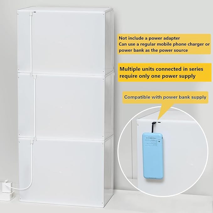GUDEMAY Clear Acrylic Display Case with Light, Dustproof Stackable Showcase for Collectibles, Figures, Shoes, Toys & Jewelry - Plastic Storage Bins Support Voice Control Lighting