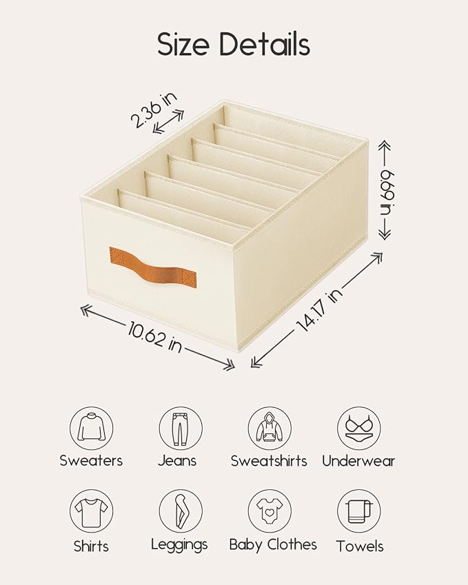 Closet Organizers and Storage, Fabric Clothes Organizer with Handles, Beige