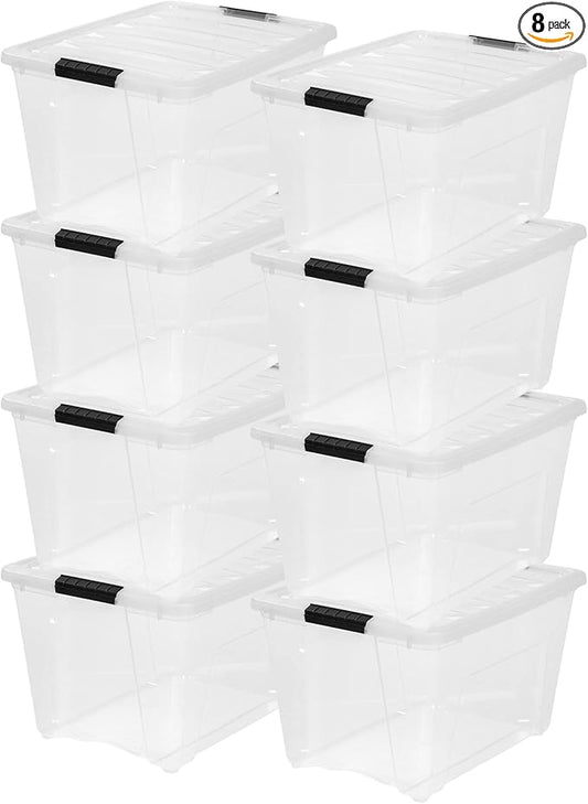 USA 54 Qt Stackable Plastic Storage Bins with Lids, 8 Pack, BPA-Free