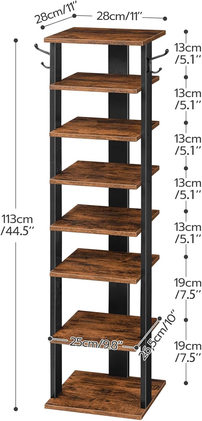 8 Tiers Vertical Shoe Rack, Rustic Brown BF07XJ01G1