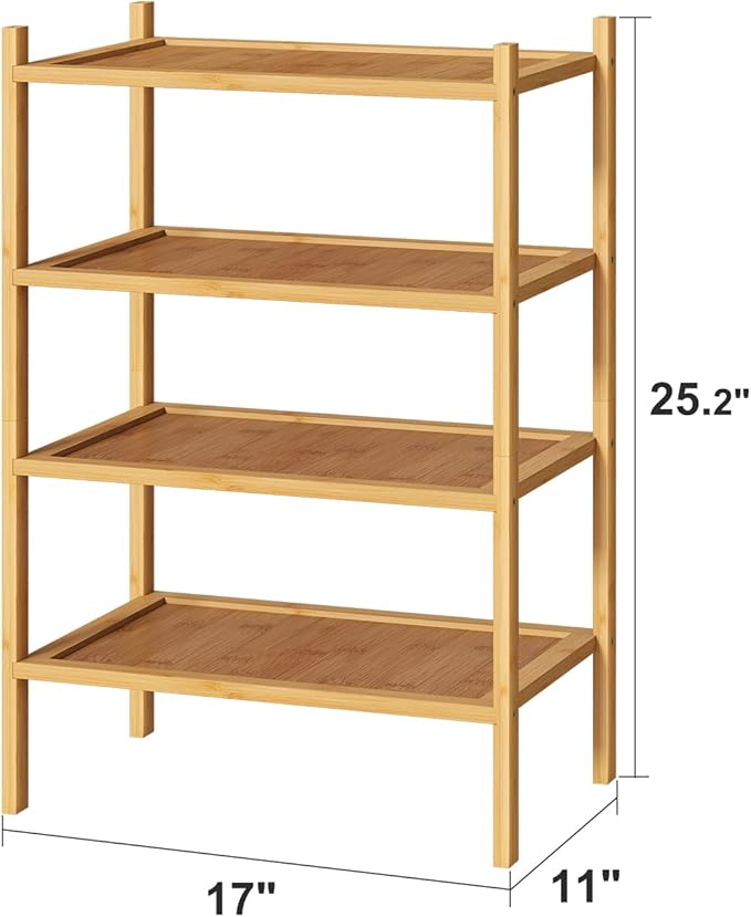 kiplant Small Shoe Rack, 4-Tier Bamboo Wood Shoe Rack for Entryway, Stackable Shoe Organizer for Hallway Closet, Free Standing Shoe Racks for Indoor & Outdoor