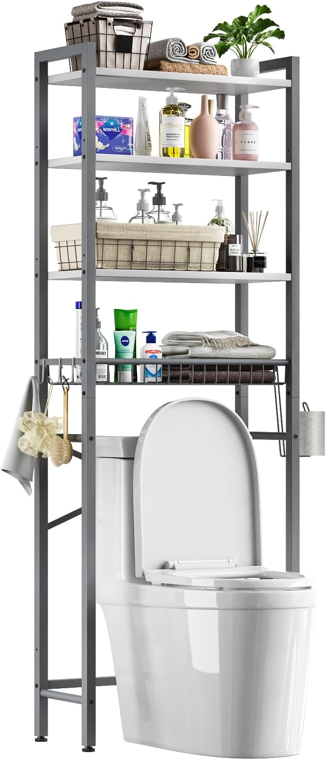 Over-The-Toilet Storage Rack, Gray- White